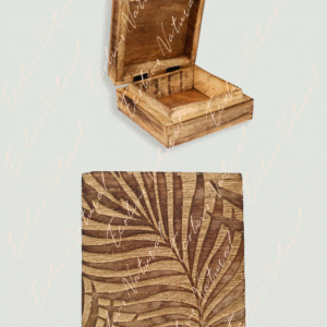 CAJA MADERA HOJAS ORO