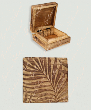 CAJA MADERA HOJAS ORO