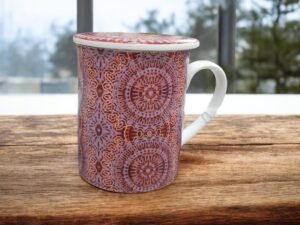 Taza mandala con filtro y tapa para té e infusiones de 250 ml, diseño espiritual y ritual de bienestar natural