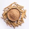 Ashwagandha natural en polvo, planta adaptógena con propiedades regeneradoras, restauradoras y equilibrantes para el bienestar físico y emocional.