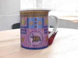 taza-elefante-filtroytapa-250 Taza Elefante 250 ml en tonos rosa, dorado y azul, taza decorativa de cerámica ideal para té, infusiones o café