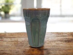 vasogres Vaso de cerámica gres 300 ml con tonos azules, verdes, grises y marrones, ideal para té, infusiones, café o agua