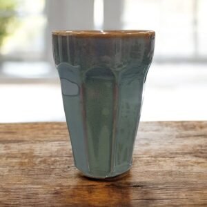 vasogres Vaso de cerámica gres 300 ml con tonos azules, verdes, grises y marrones, ideal para té, infusiones, café o agua