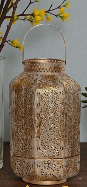 Farol Metal Dorado Portavelas