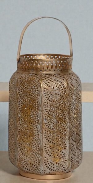 Farol Metal Dorado Portavelas 15x15x23 cm | Luz Cálida y Decoración Elegante