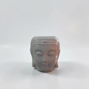 Quemador de aceite Buda blanco esmaltado con vela nightlight y cuenco superior para fragancias.