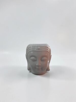Quemador de aceite Buda blanco esmaltado con vela nightlight y cuenco superior para fragancias.