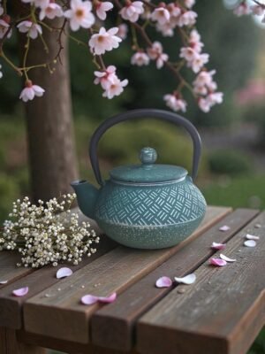 tetera-hierro-colado-400ml Tetera Círculo Sagrado verde oliva 400 ml. Elegante y armoniosa, perfecta para transformar cada taza en un ritual de calma y conexión interior.